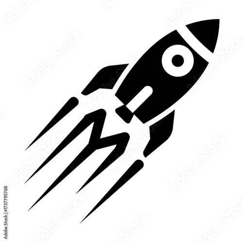 Rocket Glyph icon with speed effect, symbolizing innovation, space travel, and futuristic speed.