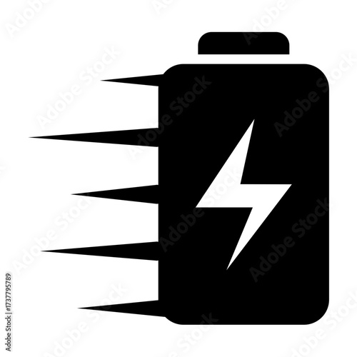 Battery Glyph icon with motion effect, representing fast charging and power energy.