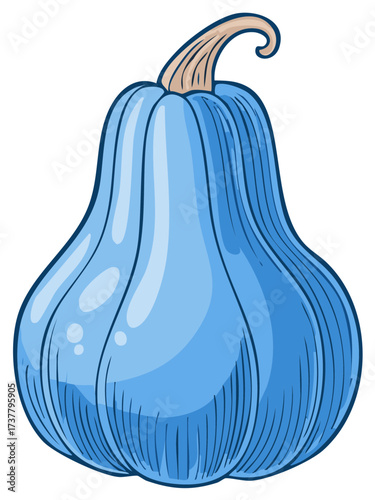 Blue Hubbard Squash Isolated Illustration Vegetable with Curly Stem Food Icon