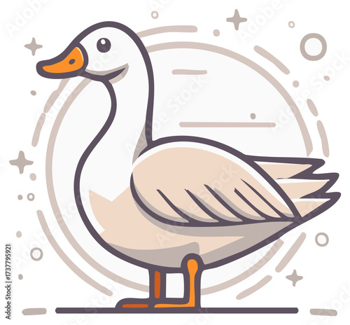 Charming White Goose Cartoon Illustration Farm Animal Character Design