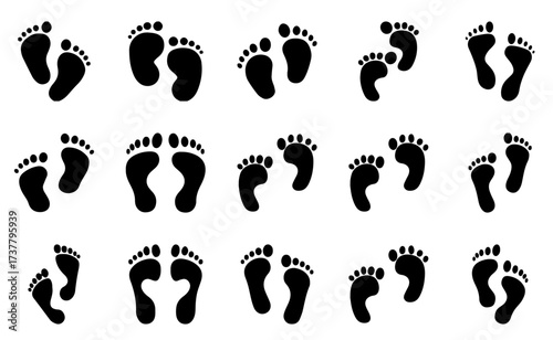 Footprints Silhouette Icon Set – Human Feet Vector Collection