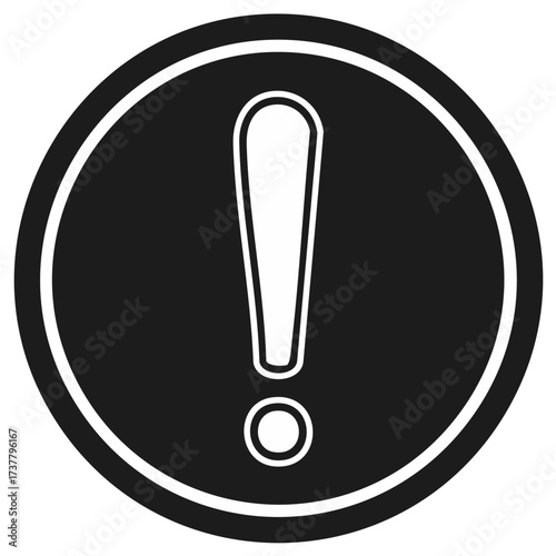 Black Circle with White Exclamation Point Symbol Warning Sign Graphic