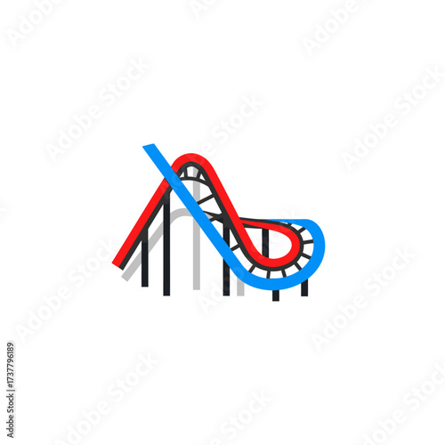 Stylized Roller Coaster Icon with Red and Blue Tracks.