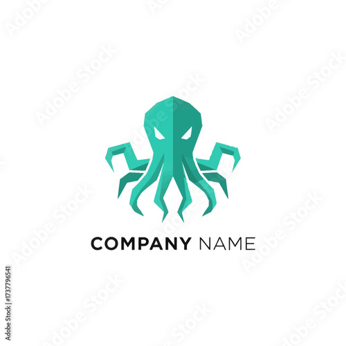 Stylized teal octopus logo with sharp edges and menacing eyes.