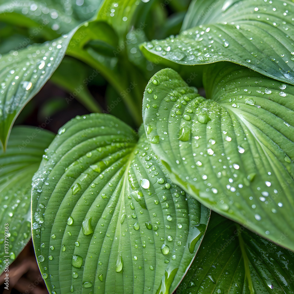 Obraz premium Lush Green Foliage with Sparkling Raindrops Fresh Garden Plant Details Natural Beauty Growth Photography
