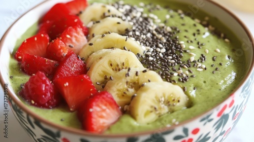 Vibrant Green Smoothie Bowl with Fresh Fruits