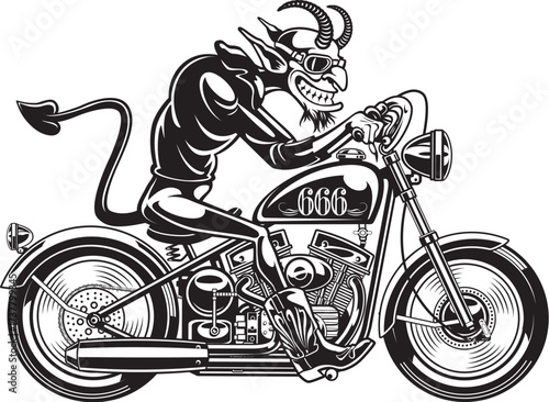 the devil driving on a vintage motorcycle