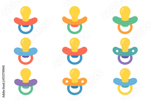 Baby essentials silhouette icon set. featuring pacifier, diaper, rattle, bottle, and stroller symbols