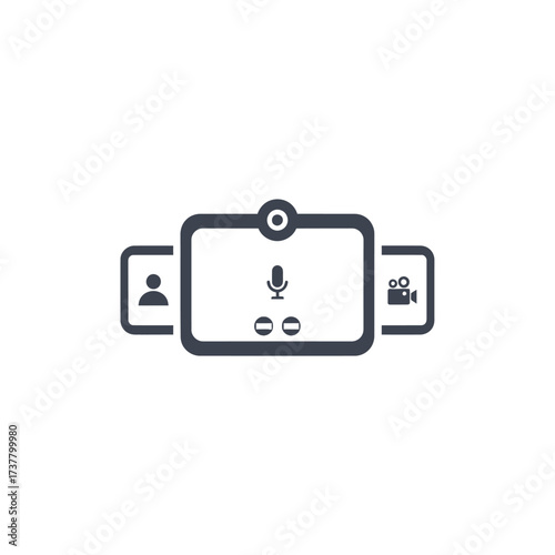 Video Conferencing Icon with Microphone and Camera Symbols.