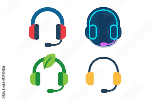 Customer support flat icon set. featuring headset, call center, microphone, gaming, and eco-friendly symbols