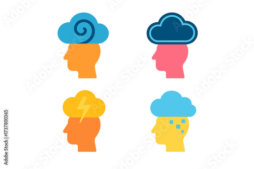Weather and emotion silhouette icon set. featuring cloudy, windy, stormy, and rainy mood symbols