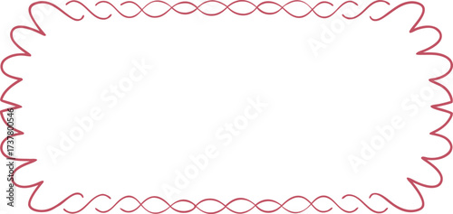 Abstract decorative border frame with curly red outline design. Simple rectangular template for artwork, invitation, or poster. Elegant sketch style for creative presentation.