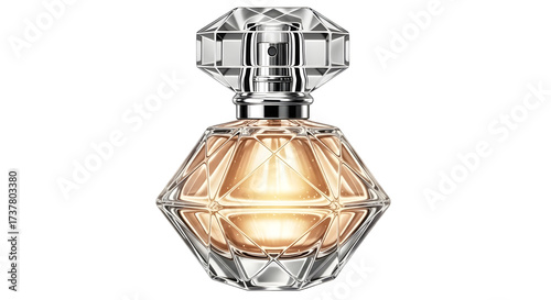 Elegant perfume bottle with a crystal cap luxury fragrance container for women isolated on white background