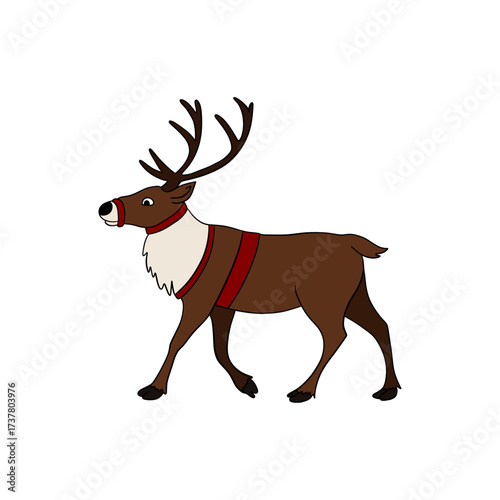 Cute Christmas reindeer illustration, Santa Claus’s holiday deer with festive decorations