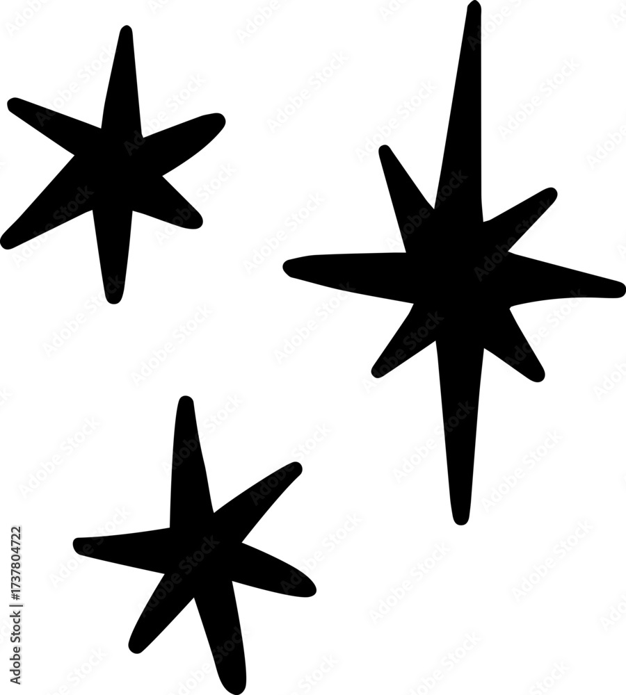 Obraz premium Hand drawn star doodle set black and white illustration