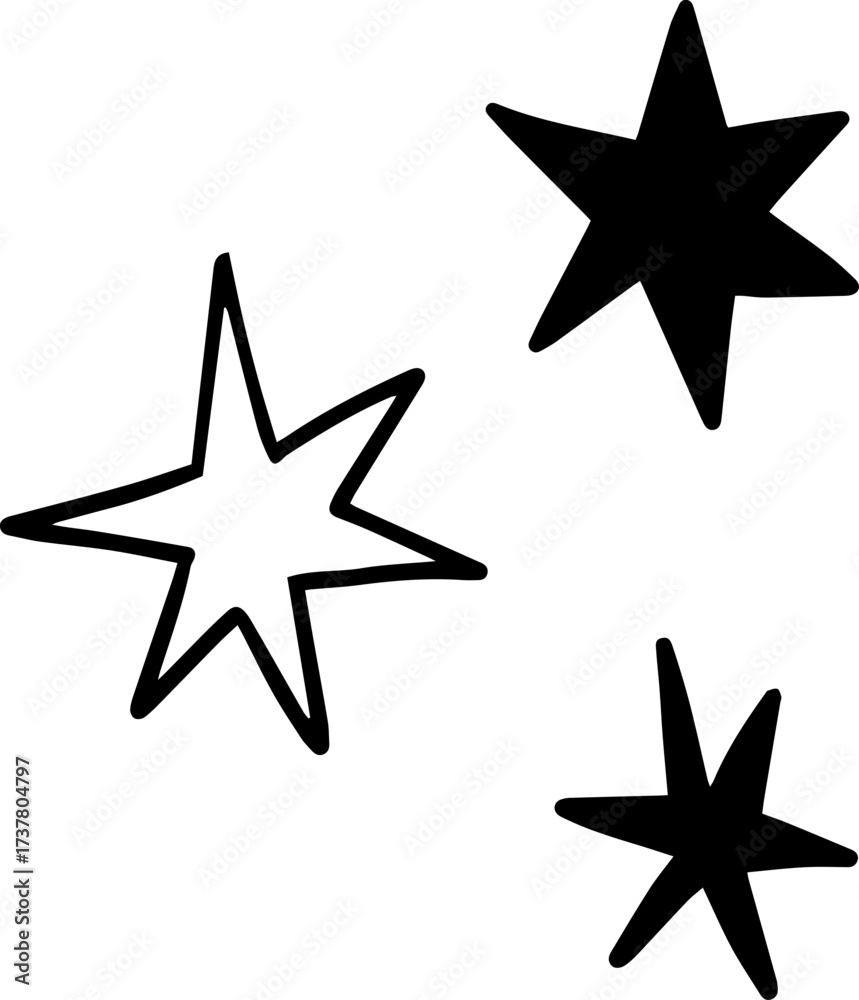 Obraz premium Hand drawn star doodle set black and white illustration