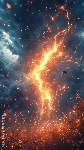 Celestial firestorm ignites atmospheric depths, painting the skies with radiant intensity