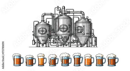 Exploring the intricate machinery and delicious frothy beer mugs in a brewery.