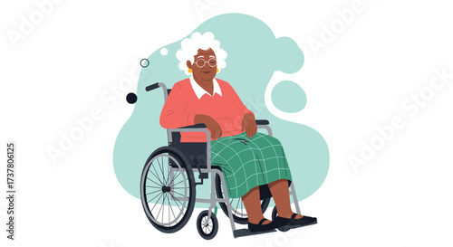 Elderly woman in a wheelchair enjoying a peaceful moment outdoors.
