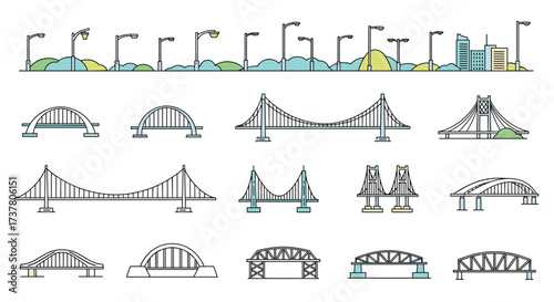A collection of diverse bridge designs and architectural styles across the landscape.