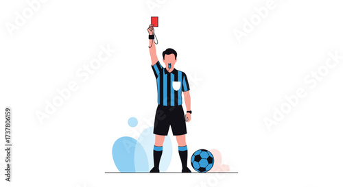 A soccer referee shows a red card to a player during a match.