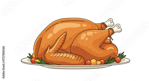 A perfectly roasted golden brown turkey dinner with all the trimmings for a festive celebration.