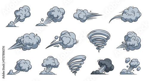A collection of pixel art representations of wind and dust effects.