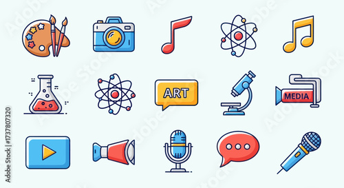 Educational and Creative Subject Vector Icons Collection in Flat Design Style, Flat Vector Elements, Vector Illustration, Simple Vector, Stylized Vector Drawing, Vector Template, Clean Vector Style,