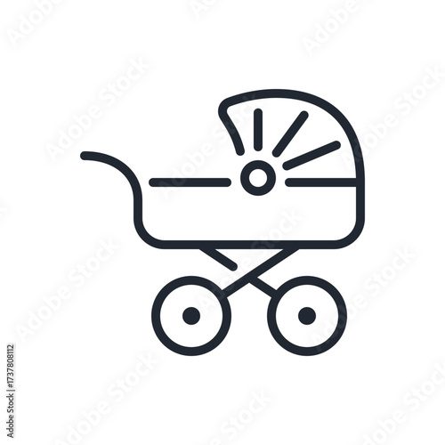 Stroller editable stroke outline icon isolated on white background flat vector illustration. Pixel perfect. 64 x 64.