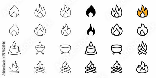Ignite Your Designs with Versatile Fire Icons A Bold Collection of Flames, Candles, and Campfires Ready to Add Warmth and Energy to Your Creative Projects