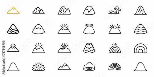 Collection of mountain and rainbow icons, perfect for adventure blogs, outdoor gear brands, and nature-themed projects, offering a touch of whimsical exploration