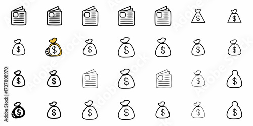Financial news and money bags pattern conveys growth, investment, and business success, ideal for finance blogs, market reports, and economic updates