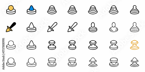 Unique pawn chess piece set, strategic game design elements for board games, diverse style variations for creative projects, strategy, and competition visuals