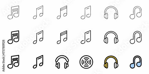 Expressive musical notes and headphones in a modern layout perfect for a music blog, audio production company, or a music streaming service, originally vector graphics