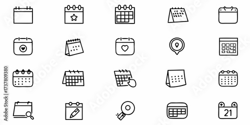 Hand-drawn calendar icons for planners, reminders, and events, perfect for organization, scheduling, and time management in a modern, minimalist style