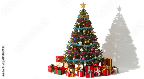 A beautifully decorated Christmas tree with several gift boxes placed under its branches. It evokes feelings of joy, warmth, and anticipation, perfect for the holiday season. 