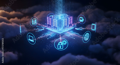 Futuristic Cloud Server Data Flow and Network Connectivity in Virtual Space