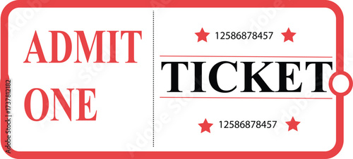 Admit One Ticket with Serial Number | Red and White Entry Pass for Events, Raffles, and Promotions