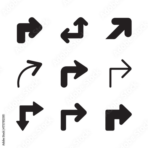 Arrow Icons Set: A set of various arrow icons, each pointing in a different direction. Featuring a minimalist design.