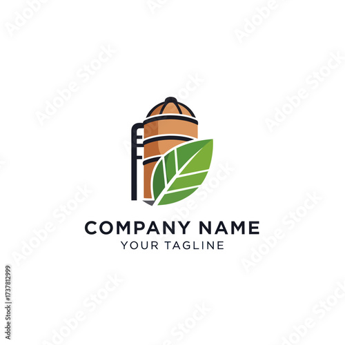 Biogas Plant and Green Leaf Logo Design for Sustainable Agriculture and Renewable Energy Company Branding, Flat Vector Elements, Vector Illustration, Simple Vector, Stylized Vector Drawing, Vector