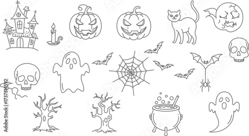 Hand drawn helloween animal illustration vector set with cute elements and vintage design