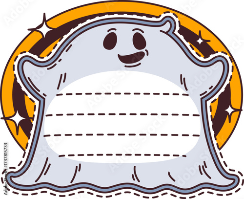 Halloween holiday ghost kids memo note template. Halloween spooky to do list label, kids creepy diary vector memo note. Autumn holiday scrapbook frame, child sticker with funny ghost spirit character