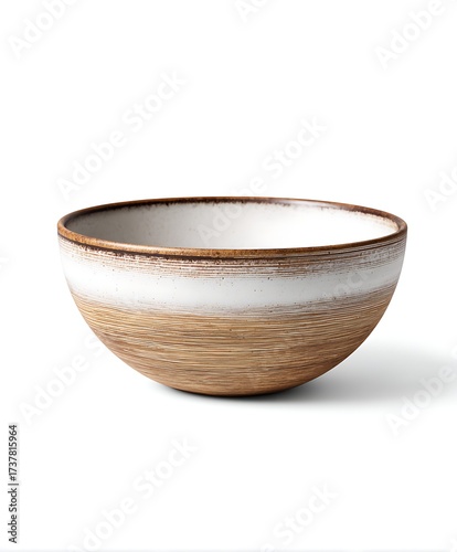Rustic Ceramic Bowl: A minimalist still life presents a beautiful, natural-toned ceramic bowl. Its elegant design, a perfect fusion of nature and artistry.