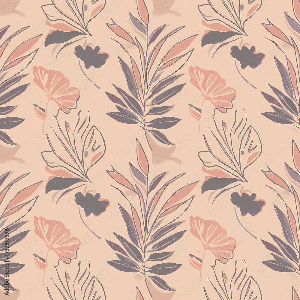 Fototapeta premium Seamless Batik Modern Floral Pastel Pattern
