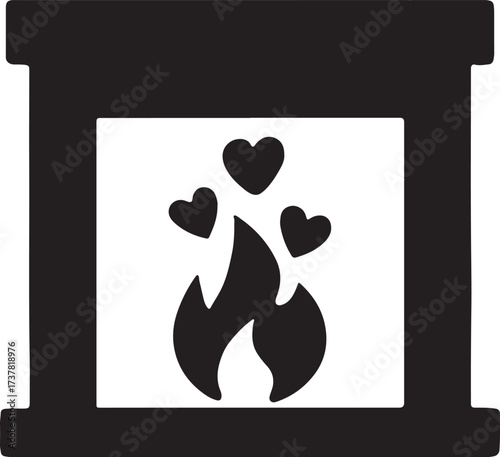 Romantic fireplace with hearts, perfect for cozy Valentine’s, love, anniversary, and intimate decor.