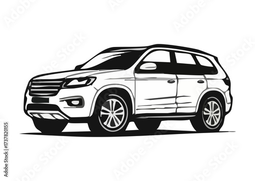 Stylized White SUV Illustration with Sharp Angles and Clean Lines on a Plain Background