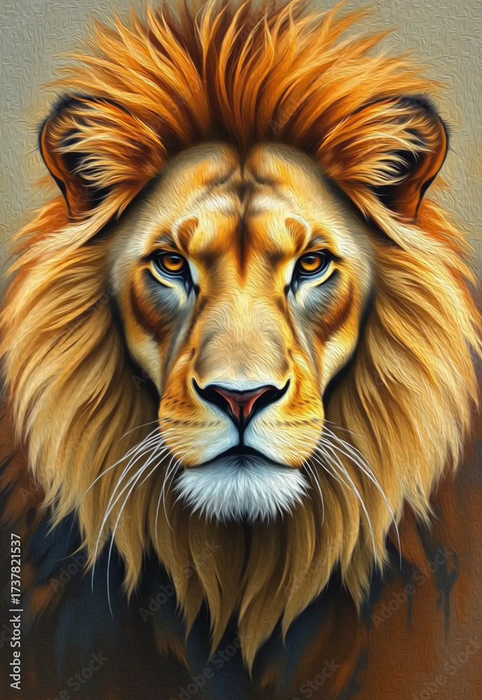 Fototapeta premium Lion . Oil paint. Animal illustration. Design for use in graphics.