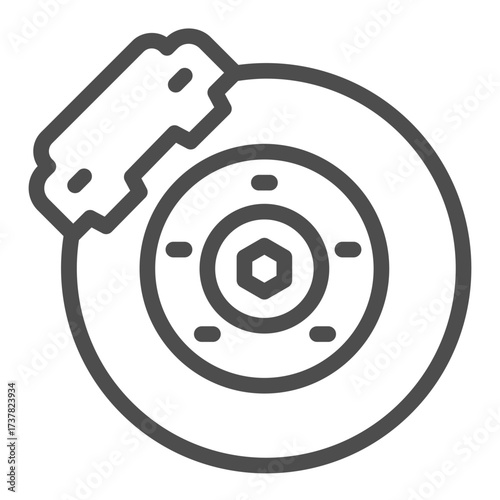 Car brake pad line icon, car parts concept. Vector graphics. Wheel brake sign on white background, outline style icon for mobile or web design.