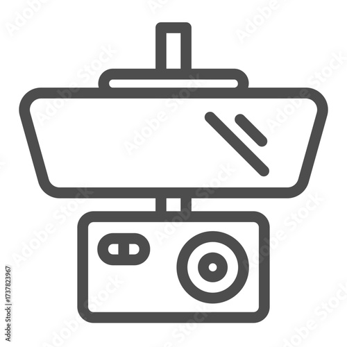 Rearview mirror with video recorder line icon, car parts concept. Vector graphics. Security camera sign on white background, outline style icon for mobile or web design.