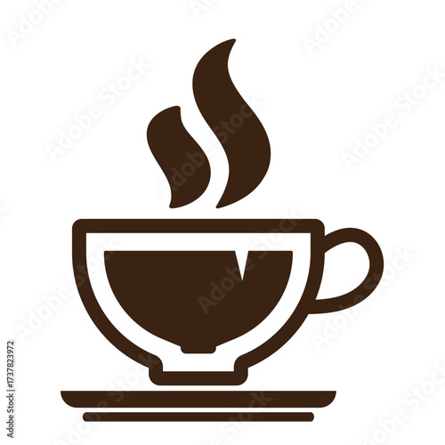 Coffee cup icon with steam isolated on transparent background. Hot beverage symbol for café, barista, espresso, cappuccino, menu design, takeaway and packaging. Hot beverage logo. 
